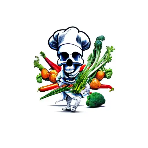 chef skull devilish with culinary and vegetables  tattoo design idea
