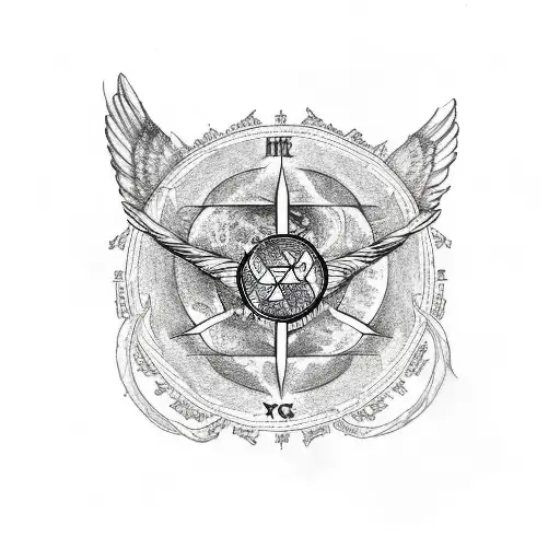 vegvisir with angel and risks tattoo design idea