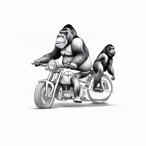a gorilla and a french bulldogg riding a chopper tattoo design idea