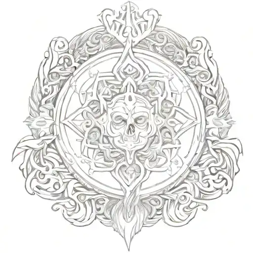 An intricate design combining religious symbols with elements of horror tattoo design idea