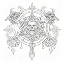 An intricate design combining religious symbols with elements of horror tattoo design idea