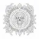 An intricate design combining religious symbols with elements of horror tattoo design idea