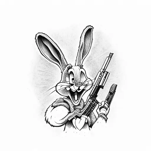 Bugs Bunny with AK47 in Hand  tattoo design idea