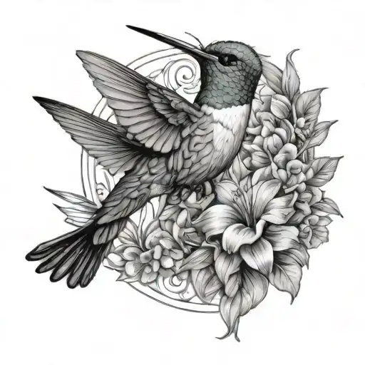 hummingbird and butterfly memorial piece tattoo design idea