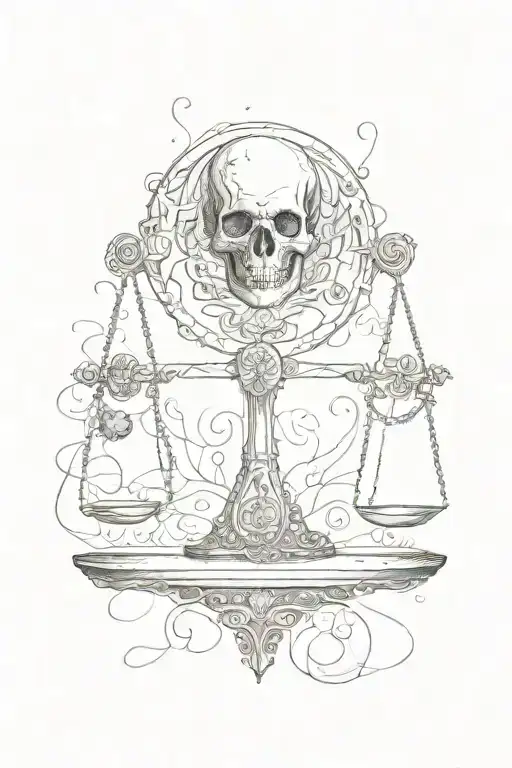 a scale with a skull at one end and a heart at the other tattoo design idea