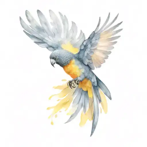yellow-tailed black cockatoo flying tattoo design idea