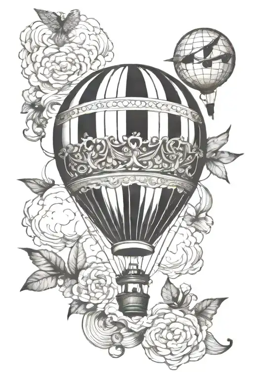 hot air balloon flying tattoo design idea