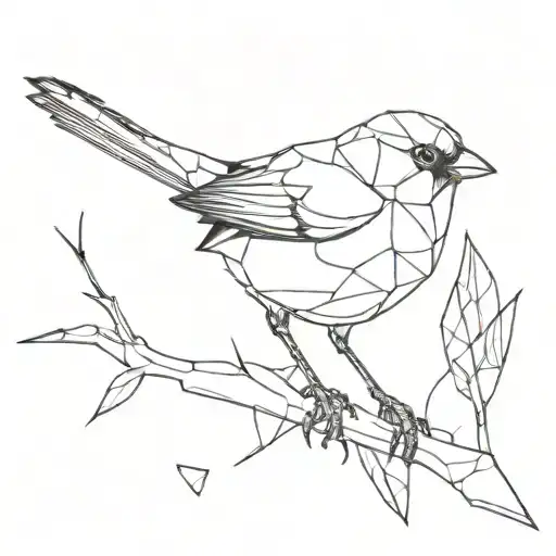 polygon sparrow perched tattoo design idea