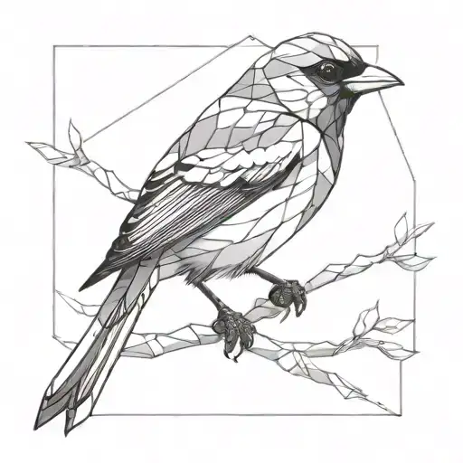 polygon sparrow perched tattoo design idea