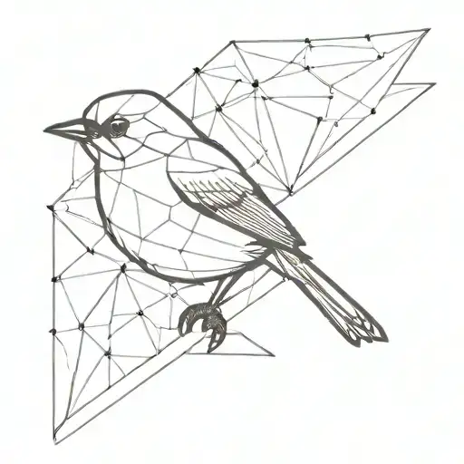 polygon sparrow perched tattoo design idea