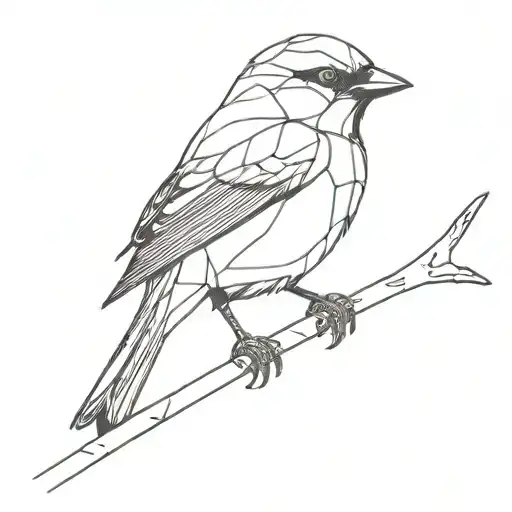 polygon sparrow perched tattoo design idea