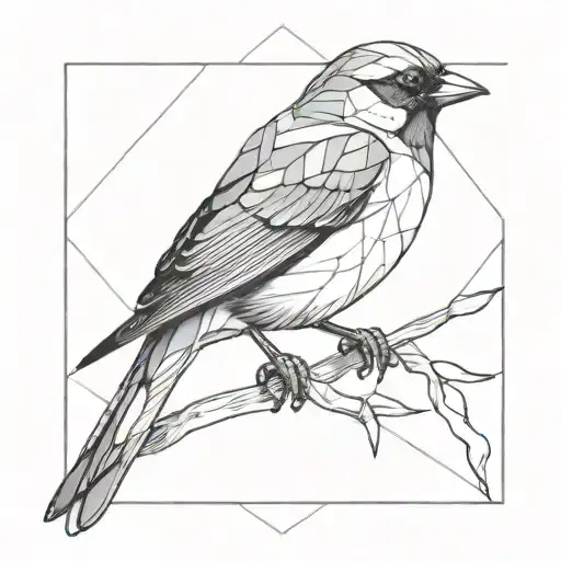 polygon sparrow perched tattoo design idea