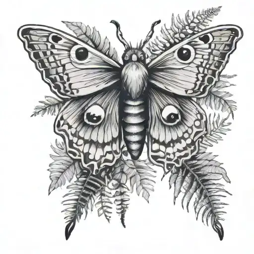 death moth with ferns and mushroom    tattoo design idea
