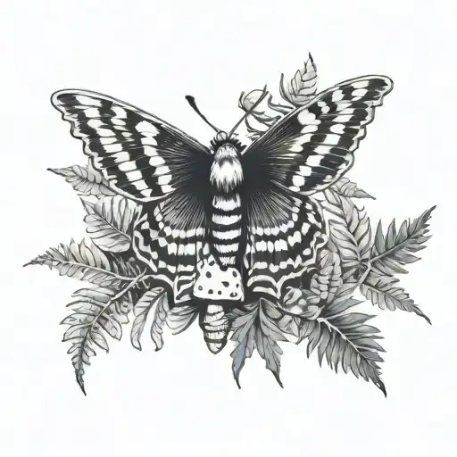 Moth and ferns mushrooms tattoo design idea