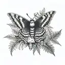 Moth and ferns mushrooms tattoo design idea