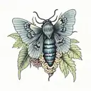 Moth and ferns mushrooms tattoo design idea