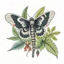 Moth and ferns mushrooms tattoo design idea