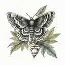 Moth and ferns mushrooms tattoo design idea