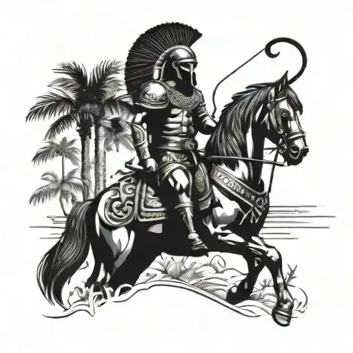 Trojan warrior with palm trees tattoo design idea