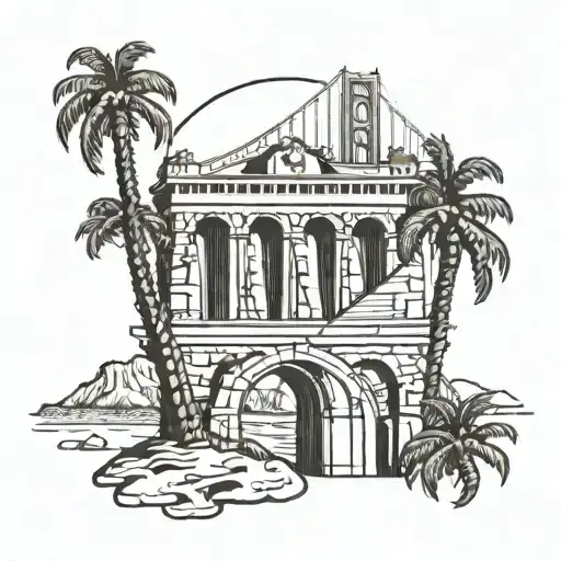 usc Trojans with palm trees and golden gate bridge tattoo design idea