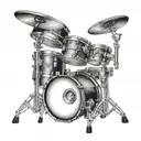 A realistic 3D drum set with a camera lens incorporated into the design tattoo design idea