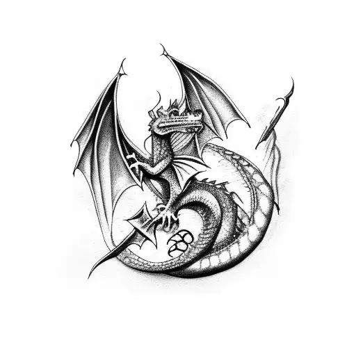 A mystical dragon surrounded by Nordic runes and symbols tattoo design idea
