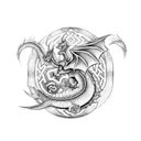 A mystical dragon surrounded by Nordic runes and symbols tattoo design idea