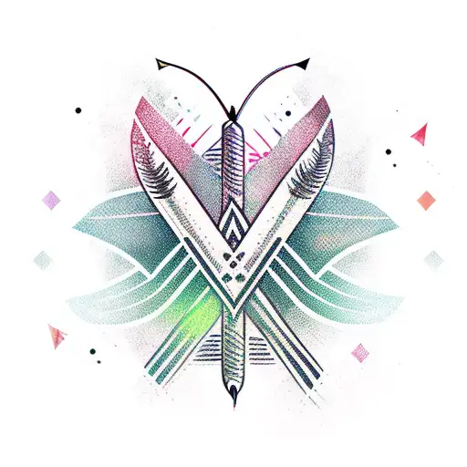 arrow with feather and geometric designs tattoo design idea