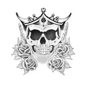 A unique tattoo featuring a skull wearing a crown of roses, surrounded by an assortment of animals including a wolf, bear, hawk, and owl, all in blackwork style tattoo design idea