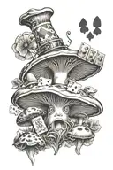 alice in wonderland mushroom with cards forming head of mushroom tattoo design idea