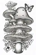 alice in wonderland mushroom with cards forming head of mushroom tattoo design idea