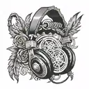 frayed headphone chord tattoo design idea