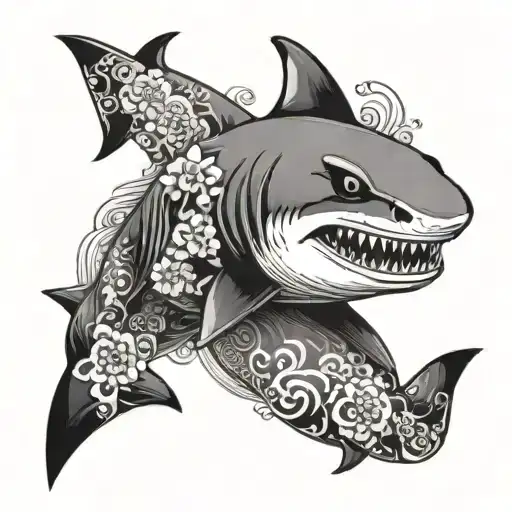 a shark wearing a japanese Kimono tattoo design idea