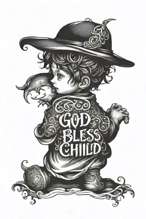 back ground words say god bless the child that can hold his own  tattoo design idea