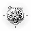 clock with tiger eye tattoo design idea