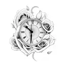 clock and roses tattoo design idea