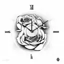 clock and roses tattoo design idea