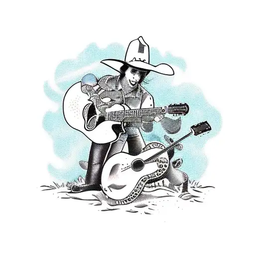 A country music concert scene with turtles as the audience tattoo design idea