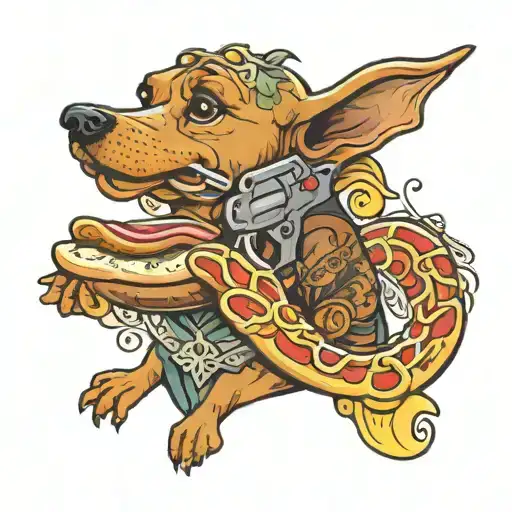 hot dog in a handgun holster tattoo design idea