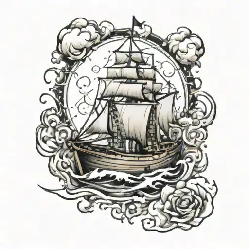 burn the boats floating tattoo design idea