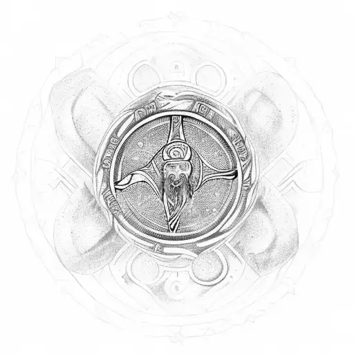 Viking shield with educational symbols tattoo design idea