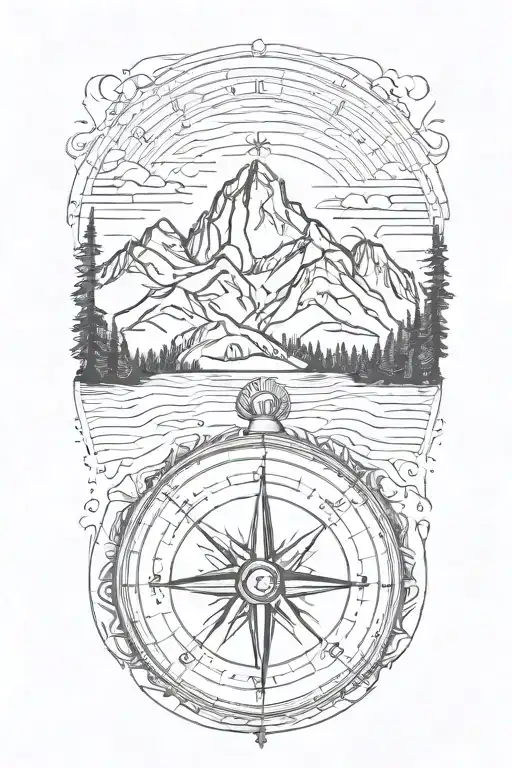 inner forearm small a compass with mountains and trees surrounding it tattoo design idea