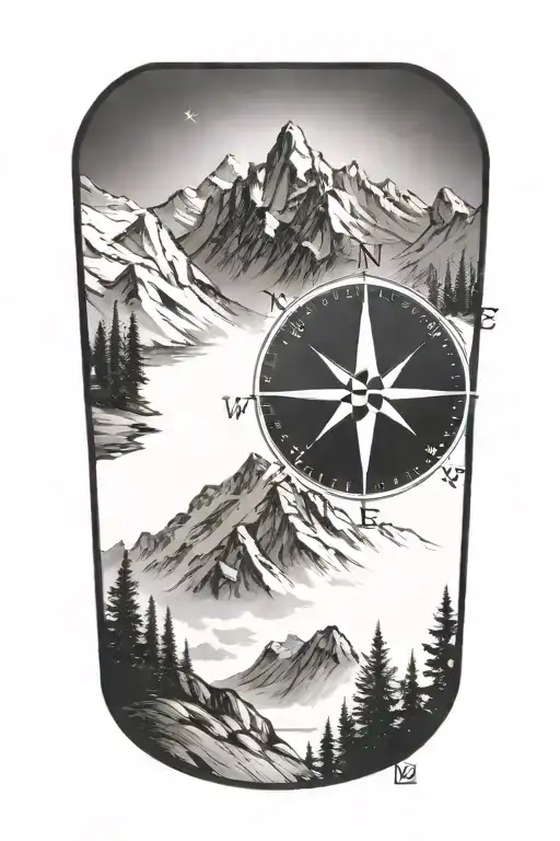 inner forearm small a compass with mountains and trees surrounding it tattoo design idea