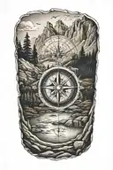 inner forearm small a compass with mountains and trees surrounding it tattoo design idea