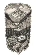 inner forearm small a compass with mountains and trees surrounding it tattoo design idea