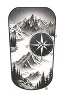 inner forearm small a compass with mountains and trees surrounding it tattoo design idea