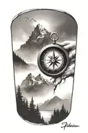 inner forearm small a compass with mountains and trees surrounding it tattoo design idea