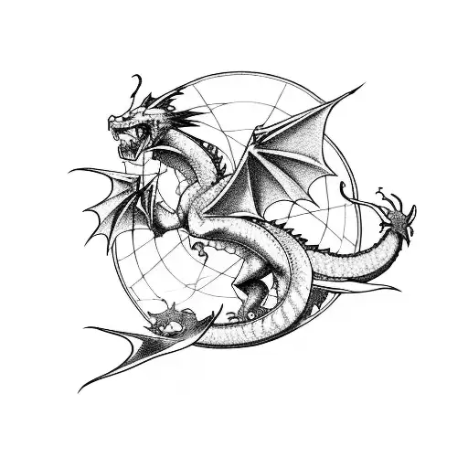 An anime-inspired dragon soaring over a world map tattoo design idea