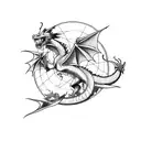 An anime-inspired dragon soaring over a world map tattoo design idea