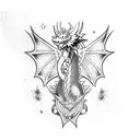 An anime-inspired dragon soaring over a world map tattoo design idea